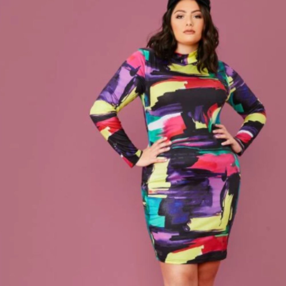 SHEIN CURVE MOCK NECK COLORBLOCK BODYCON DRESS